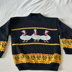 Women's Black and Yellow Sweater with Duck Goose Design